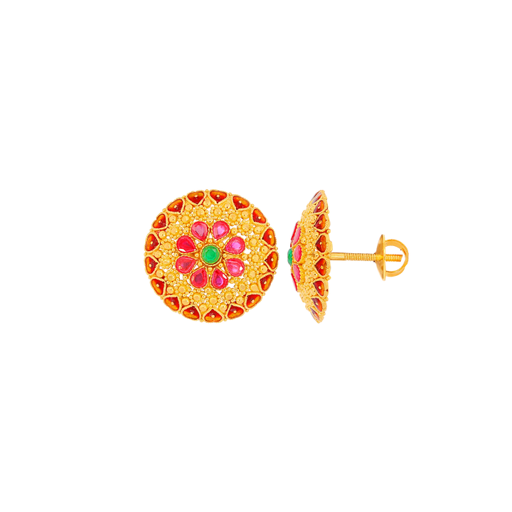 Intricate Minakari Earrings With Gemstones in 22K Gold