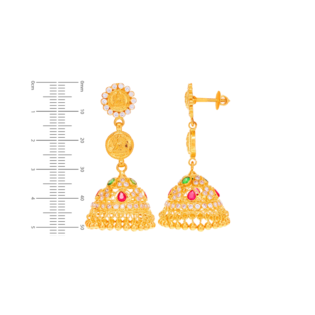 Alluring Antique Laxmi Jhumkha With Gemstones in 22K Gold