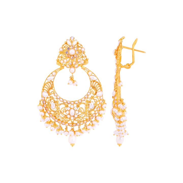 Lovely Antique Chandbali With Pearl & Gemstones in 22K Gold