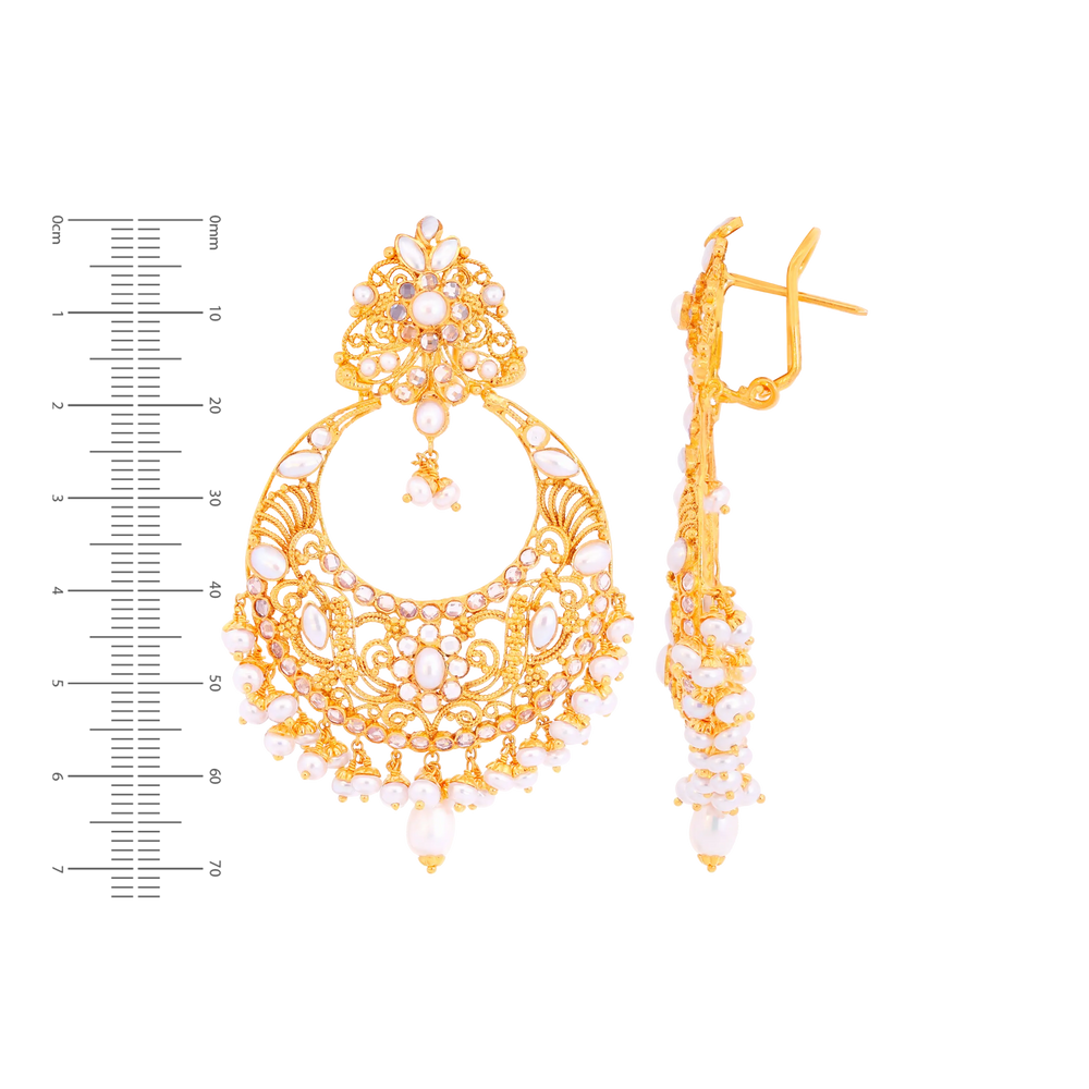 Lovely Antique Chandbali With Pearl & Gemstones in 22K Gold