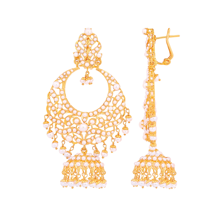 Delightful Chandbali With Pearl in 22K Gold