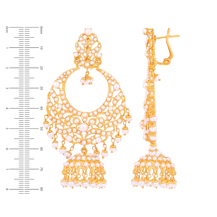 Delightful Chandbali With Pearl in 22K Gold
