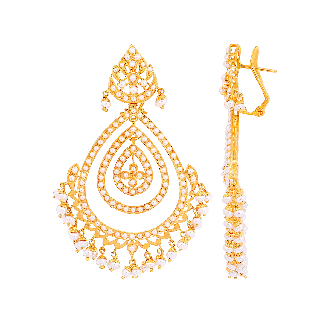 Ravishing Chandbali With Pearl in 22K Gold
