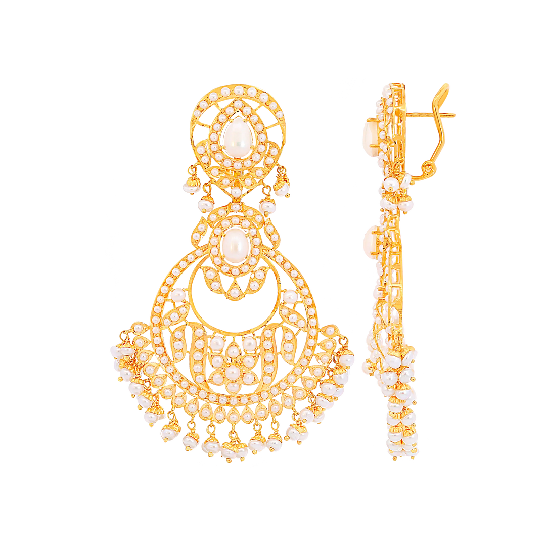 Precious Chandbali With Pearl in 22K Gold