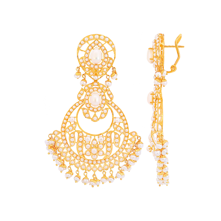 Precious Chandbali With Pearl in 22K Gold