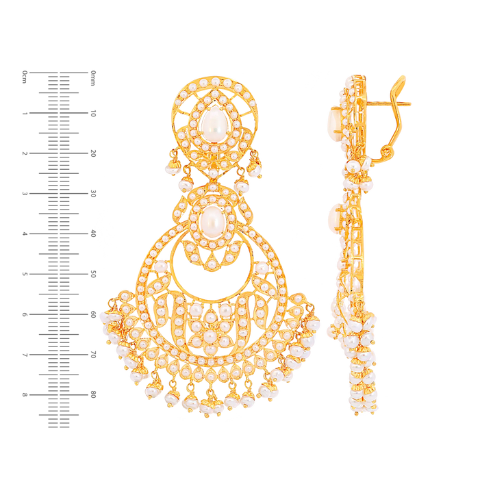 Precious Chandbali With Pearl in 22K Gold