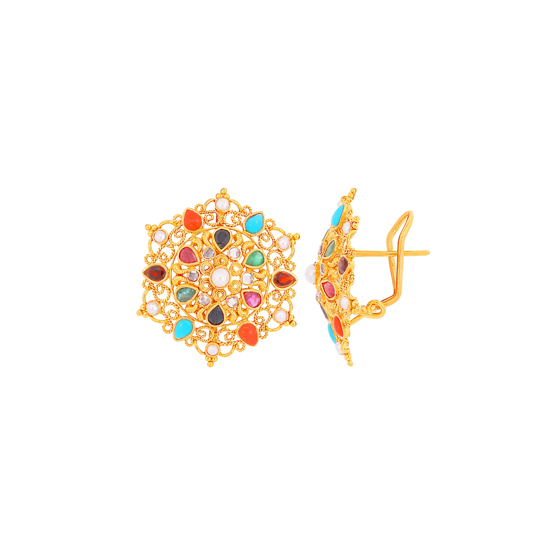 Intriguing Antique Earrings With Navratan in 22K Gold