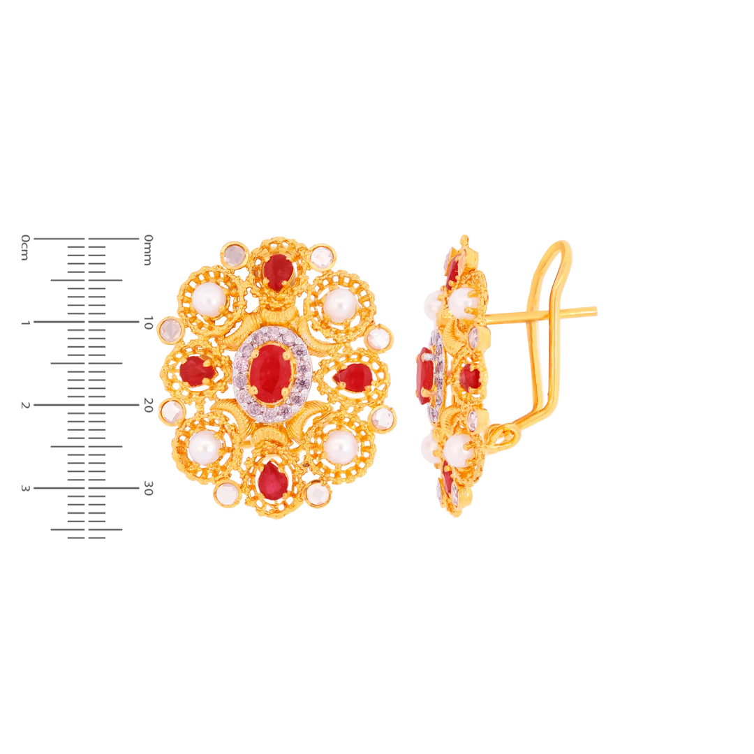 Opulent Antique Earrings With Ruby, Pearl & Gemstones in 22K Gold