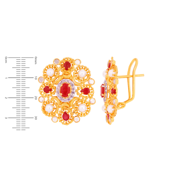Opulent Antique Earrings With Ruby, Pearl & Gemstones in 22K Gold