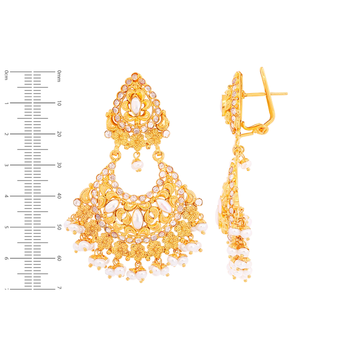 Gorgeous Antique Chandbali With Pearl & Gemstones in 22K Gold