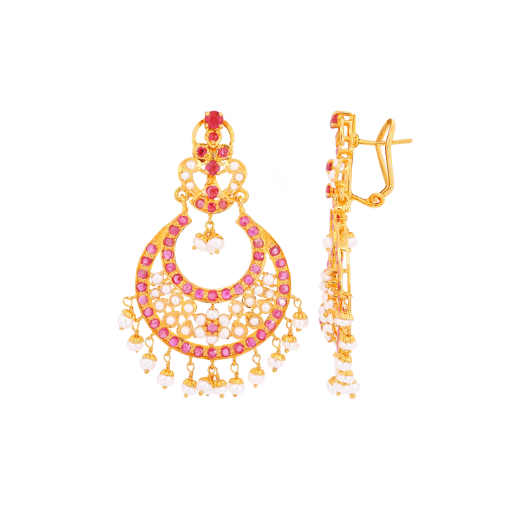 Stunning Antique Chandbali With Ruby & Pearl in 22K Gold