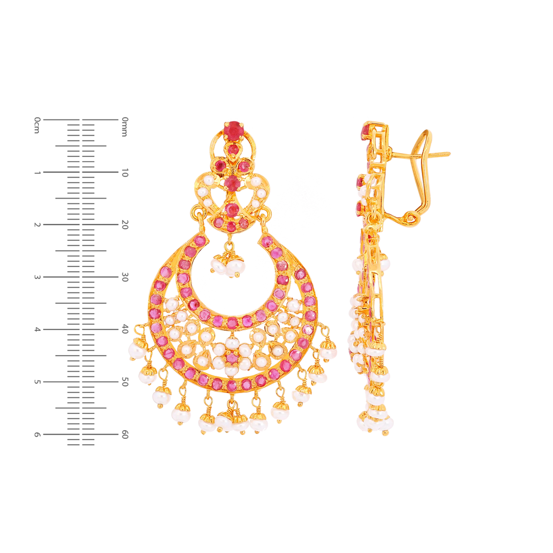 Stunning Antique Chandbali With Ruby & Pearl in 22K Gold