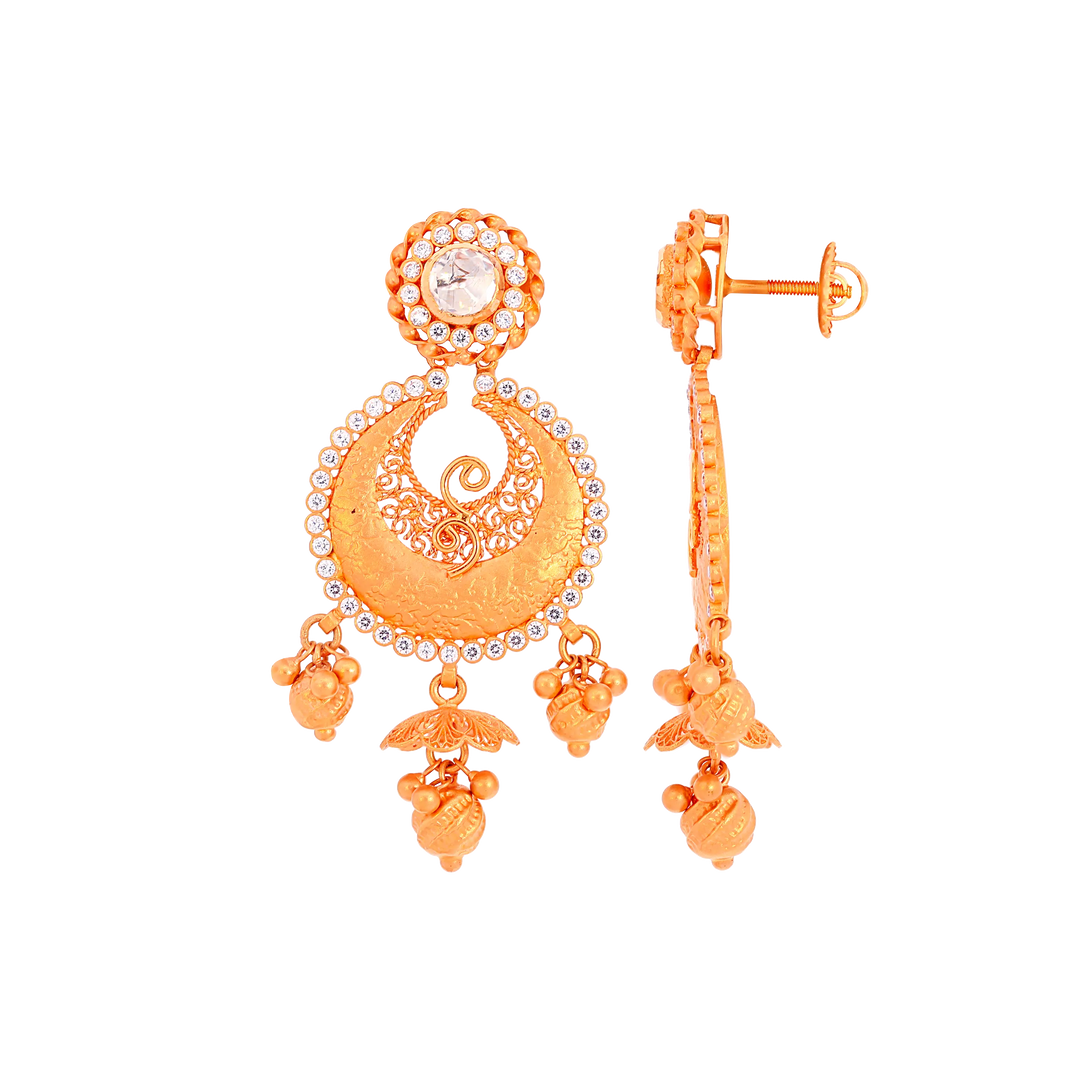 Charming Antique Chandbali White Polki in 22K Rose Gold