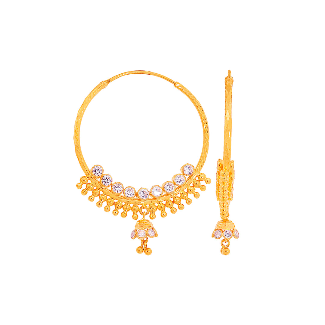 Intricate Bali/Hoops With Gemstones in 22K Gold