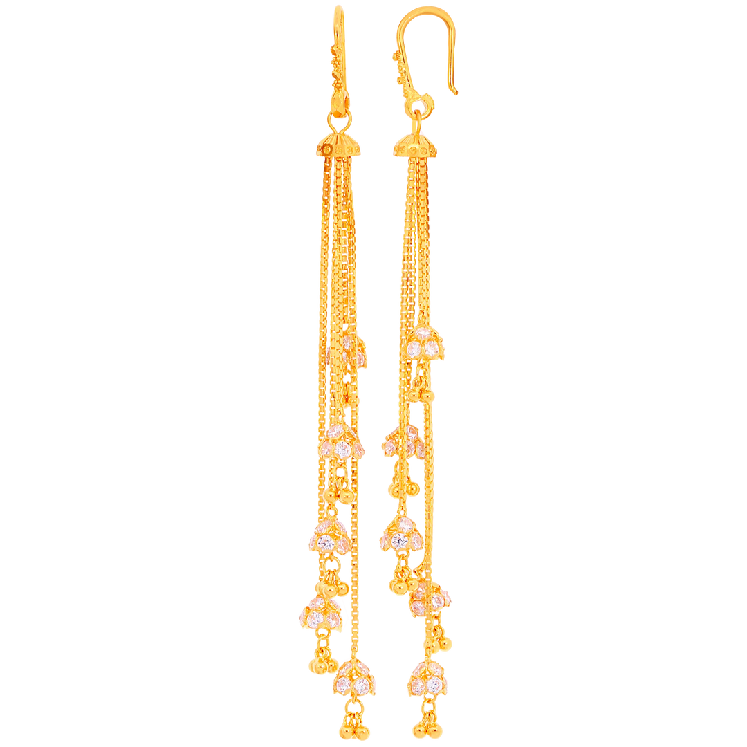 Intricate Long Earrings With Gemstones in 22K Gold