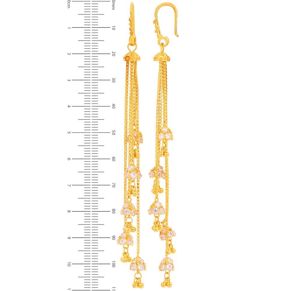 Intricate Long Earrings With Gemstones in 22K Gold