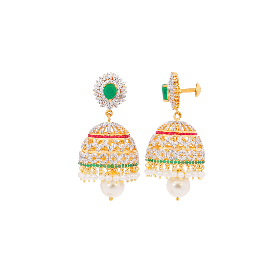 Glamorous Jhumkha With Gemstones in 22K Gold