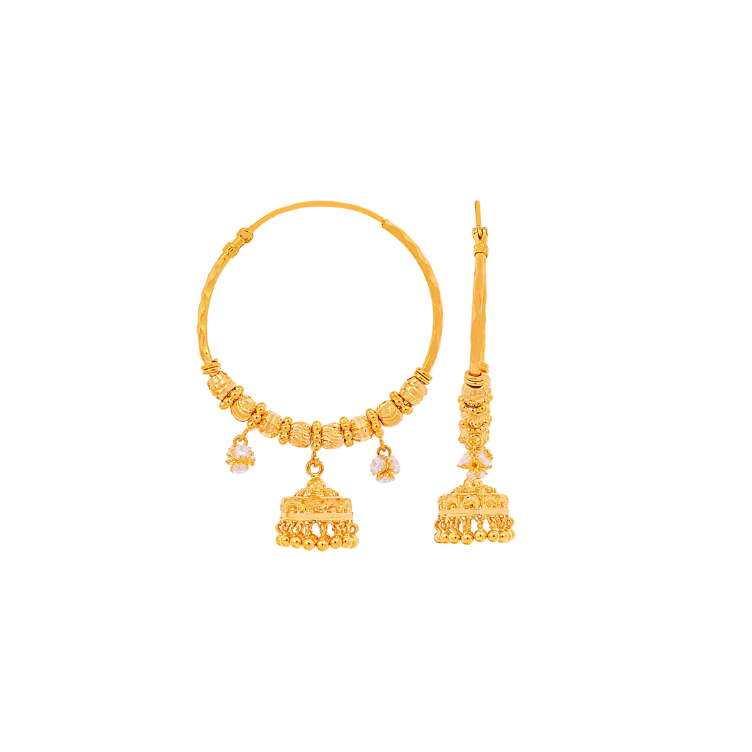 Intricate Bali/Hoops With Gemstones in 22K Gold