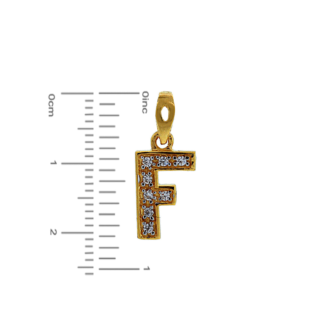 "F" Initial Pendant with CZ in 22K Gold