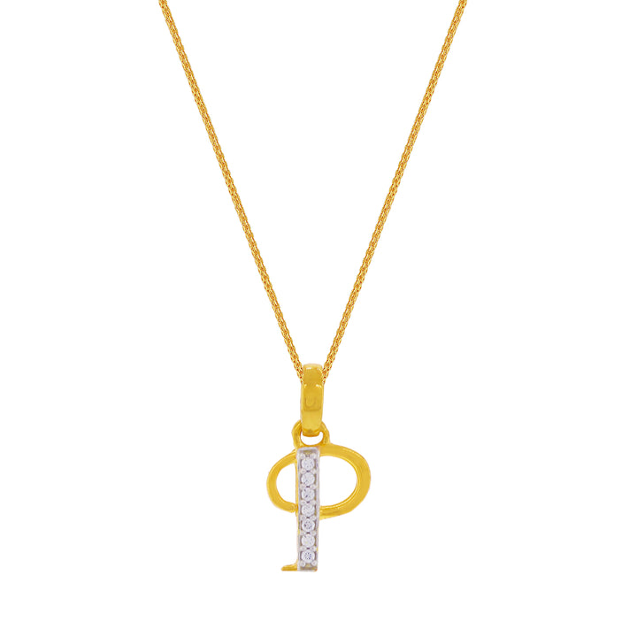 Initial "P" Two tone Pendant with CZ in 22K Gold