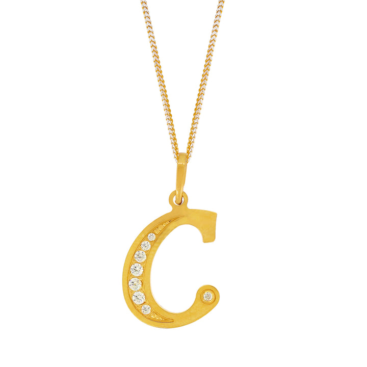 Initial "C" Pendant with CZ in 22K Gold