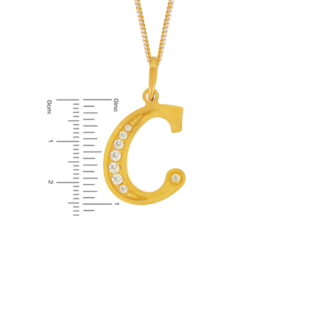 Initial "C" Pendant with CZ in 22K Gold