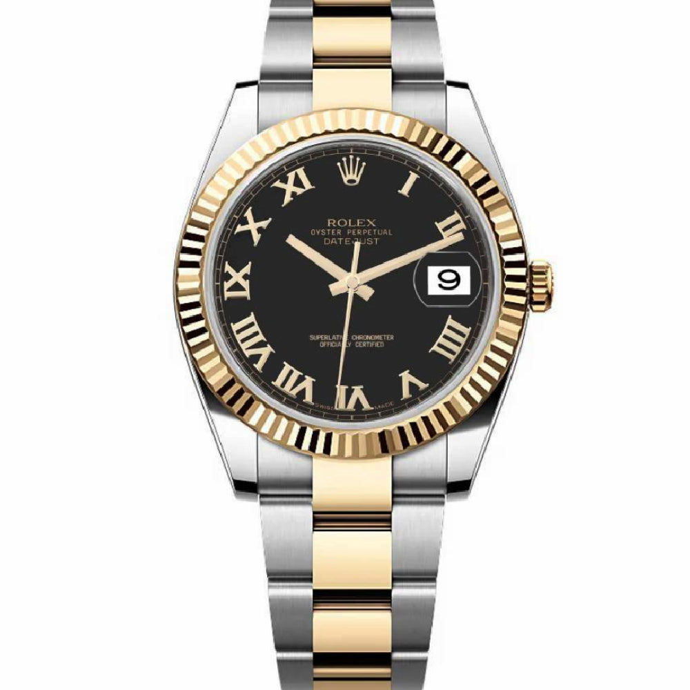 Datejust 41 "Discontinued" Black Roman Gold Dial  Oyster Bracelet in 18-Karat Gold and Stainless Steel