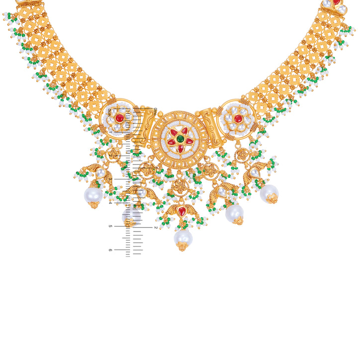 Lovely Antique Necklace Set With Kundan & Gemstones in 22K Gold