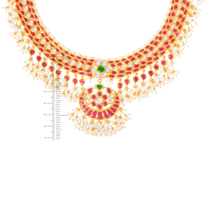 Glamorous Antique Gutta PusaluNecklace Set With Kundan & Gemstones in 22K Gold