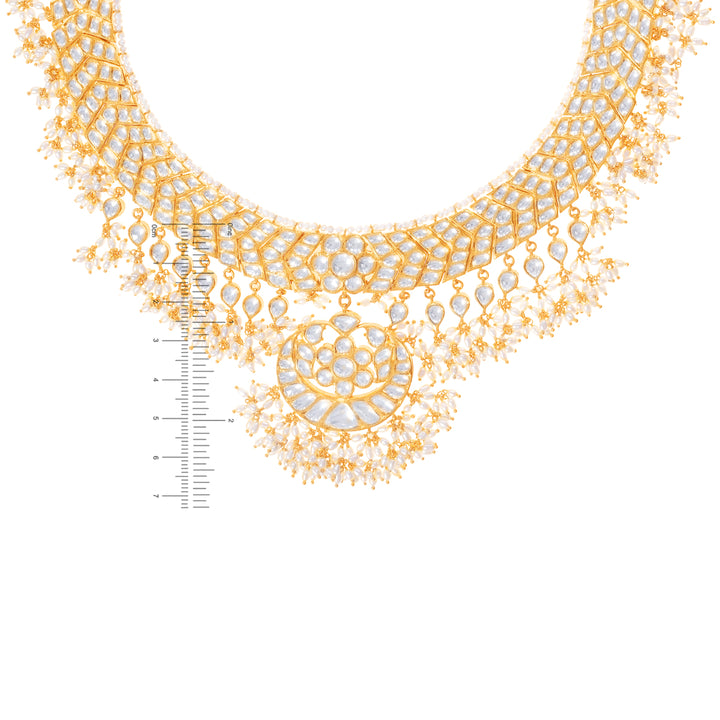 Glamorous Antique Gutta PusaluNecklace Set With Kundan & Gemstones in 22K Gold