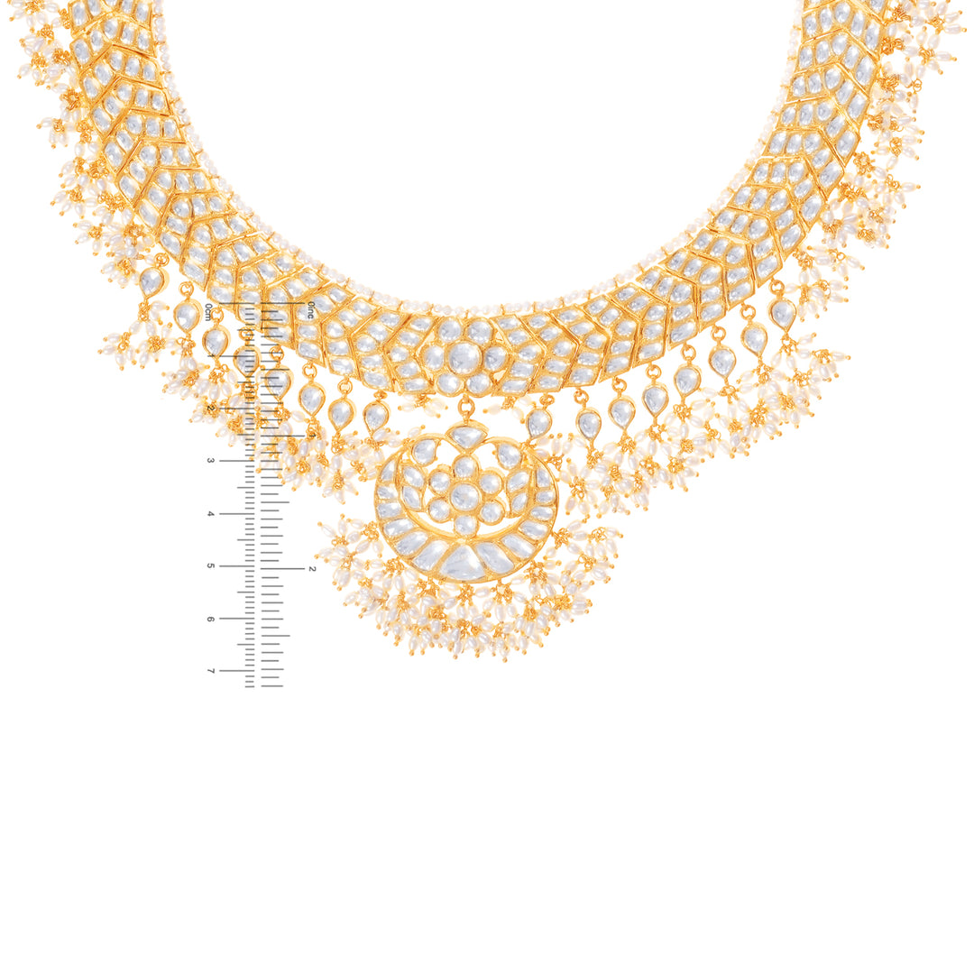 Glamorous Antique Gutta PusaluNecklace Set With Kundan & Gemstones in 22K Gold