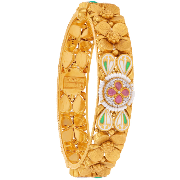 Classic Antique Minakari Bangle With Kundan & Gemstones in 22K Gold