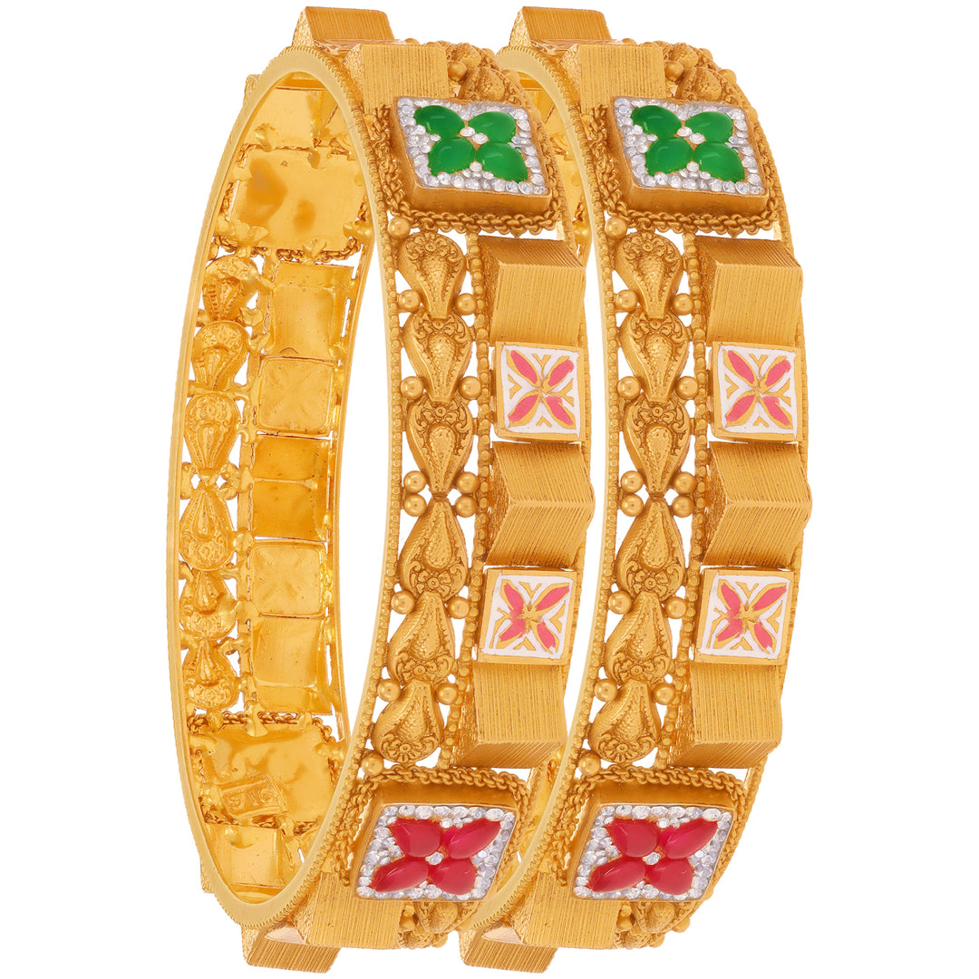 2.6 Size Minakari 2pcs Bangle With Kundan & Gemstones in 22K Gold