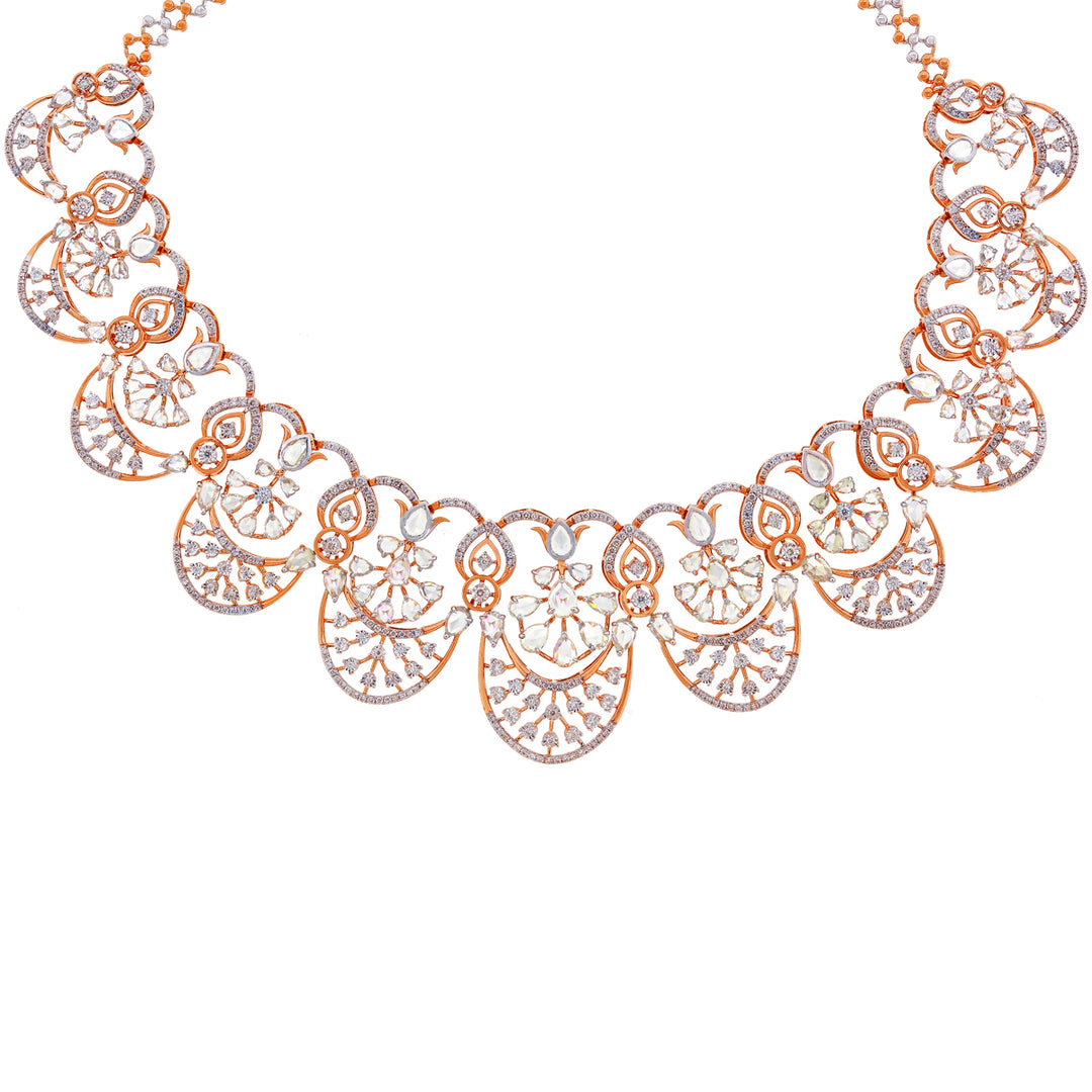 13.8CTW VVS/FG White and Rose Cut Diamond Necklace Set in 18K Rose Gold