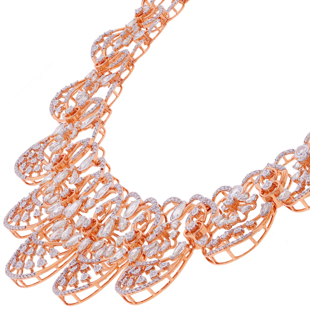 13.8CTW VVS/FG White and Rose Cut Diamond Necklace Set in 18K Rose Gold