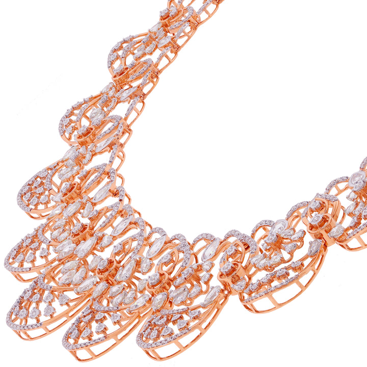 13.8CTW VVS/FG White and Rose Cut Diamond Necklace Set in 18K Rose Gold
