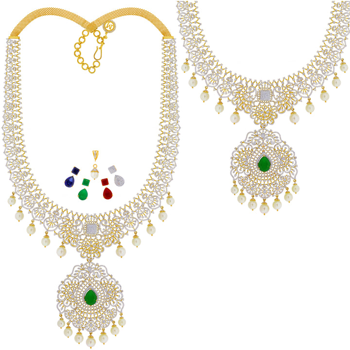 12.46Ct VVS/EF Diamond Patta Haaram With Changeable Gemstones in 18K Gold