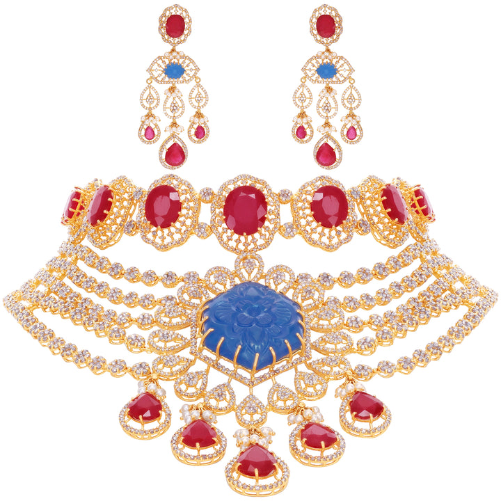 36.75CTW Rose Cut Diamond Choker Set With Gemstone in 22K Gold