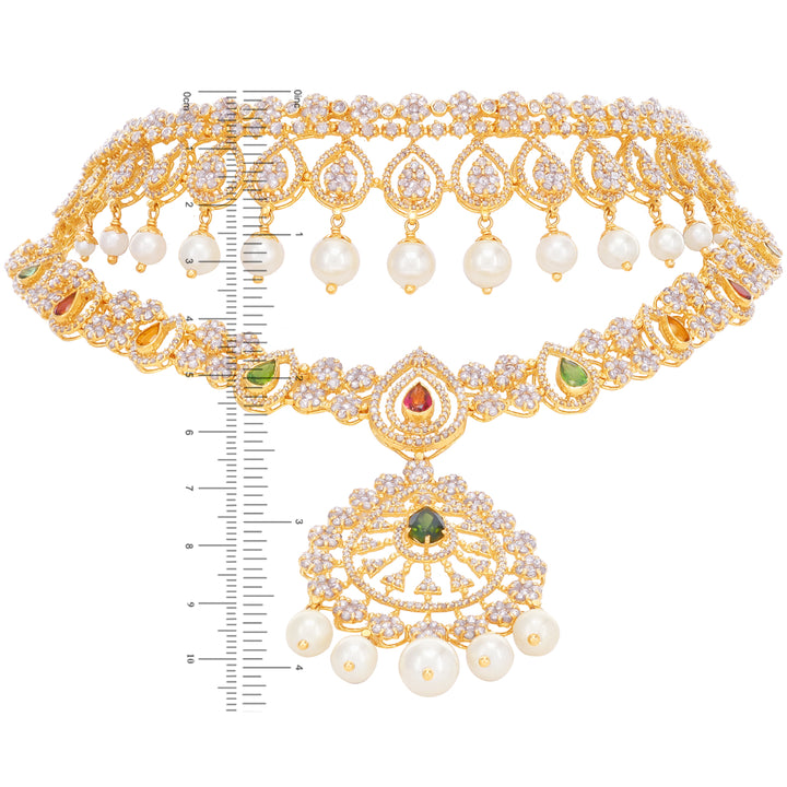 25.72CTW Rose Cut Diamond Choker Set With Gemstones in 22K Gold
