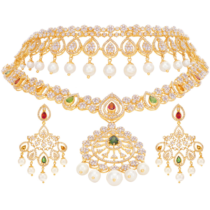 25.72CTW Rose Cut Diamond Choker Set With Gemstones in 22K Gold