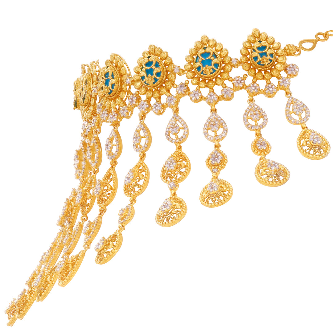 15.13CTW Rose Cut Diamond Choker Set With Turquoise in 22K Gold
