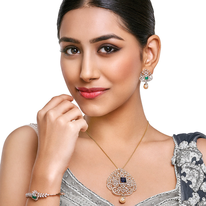 6.6Ct VVS/FG White And Rose Cut Diamond Pendant Set With Changeable Gemstones in 18K Rose Gold