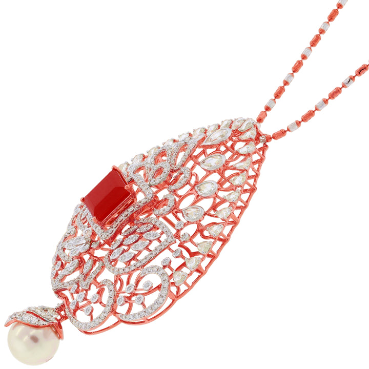 6.6Ct VVS/FG White And Rose Cut Diamond Pendant Set With Changeable Gemstones in 18K Rose Gold