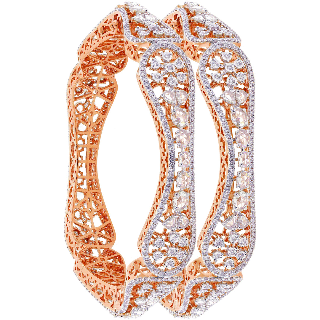 11.47Ct VVS/FG Diamond Set of 2Pcs Bangles in 18K Rose Gold