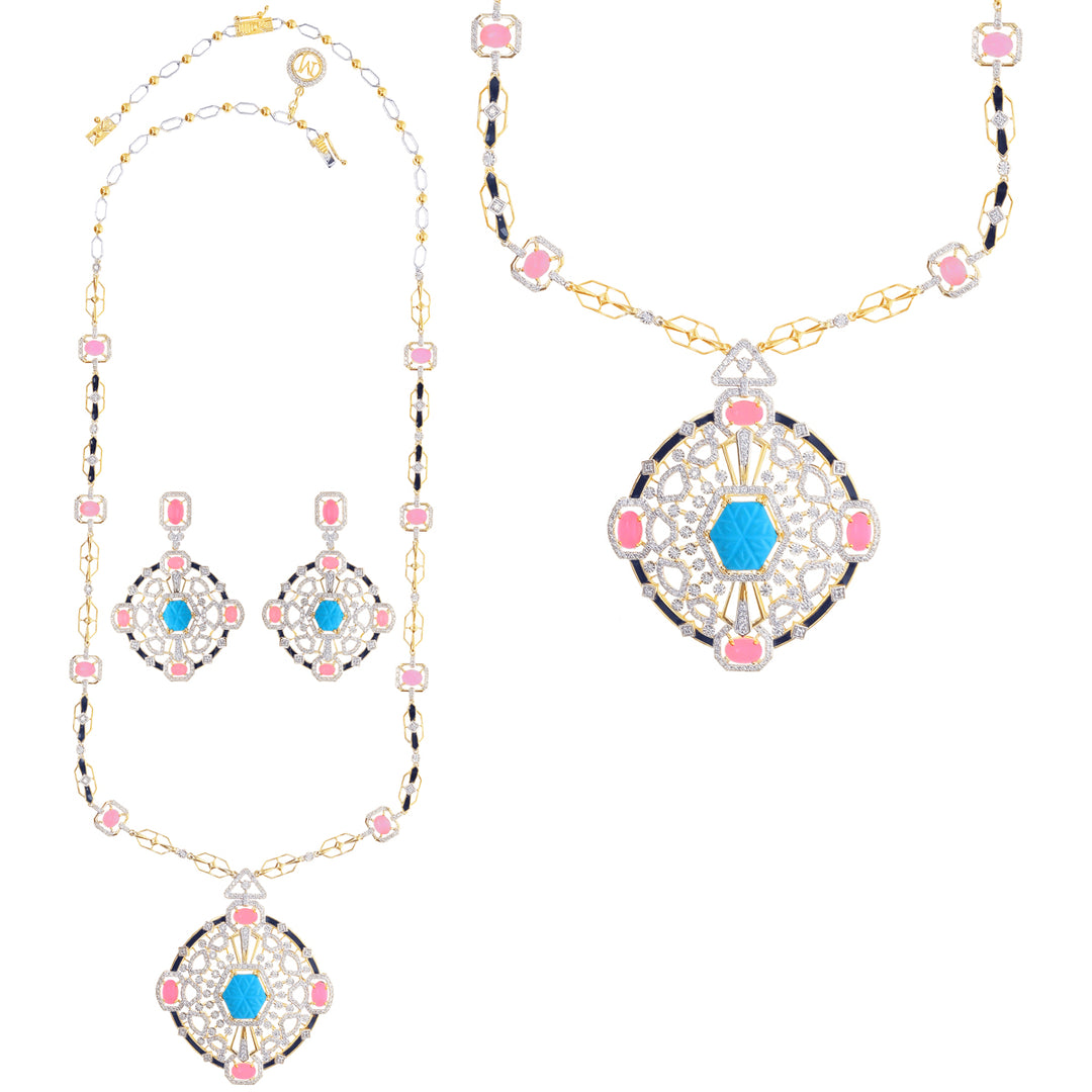 4.01Ct VS/GHI Diamond Patta Haaram With Gemstones in 18K Gold