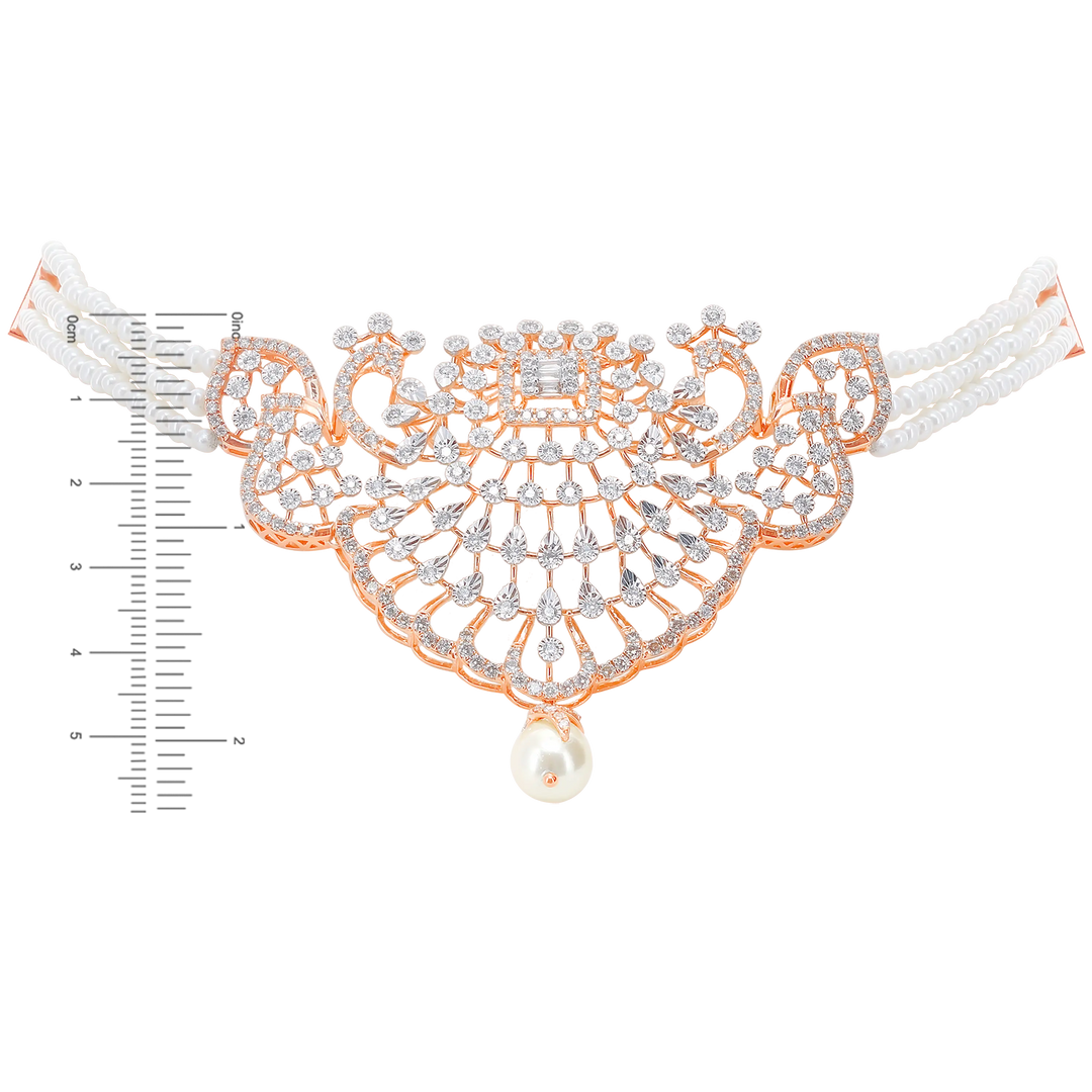 4.31Ct VS/GHI Diamond Choker Set With Pearl in 18K Rose Gold