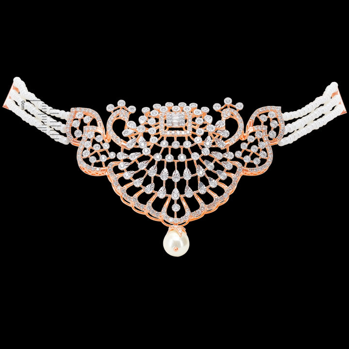4.31Ct VS/GHI Diamond Choker Set With Pearl in 18K Rose Gold