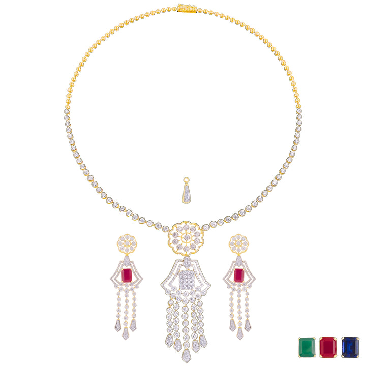 7.27Ct VVS/FG Diamond Necklace Set With Changeable Gemstones in 18K Gold
