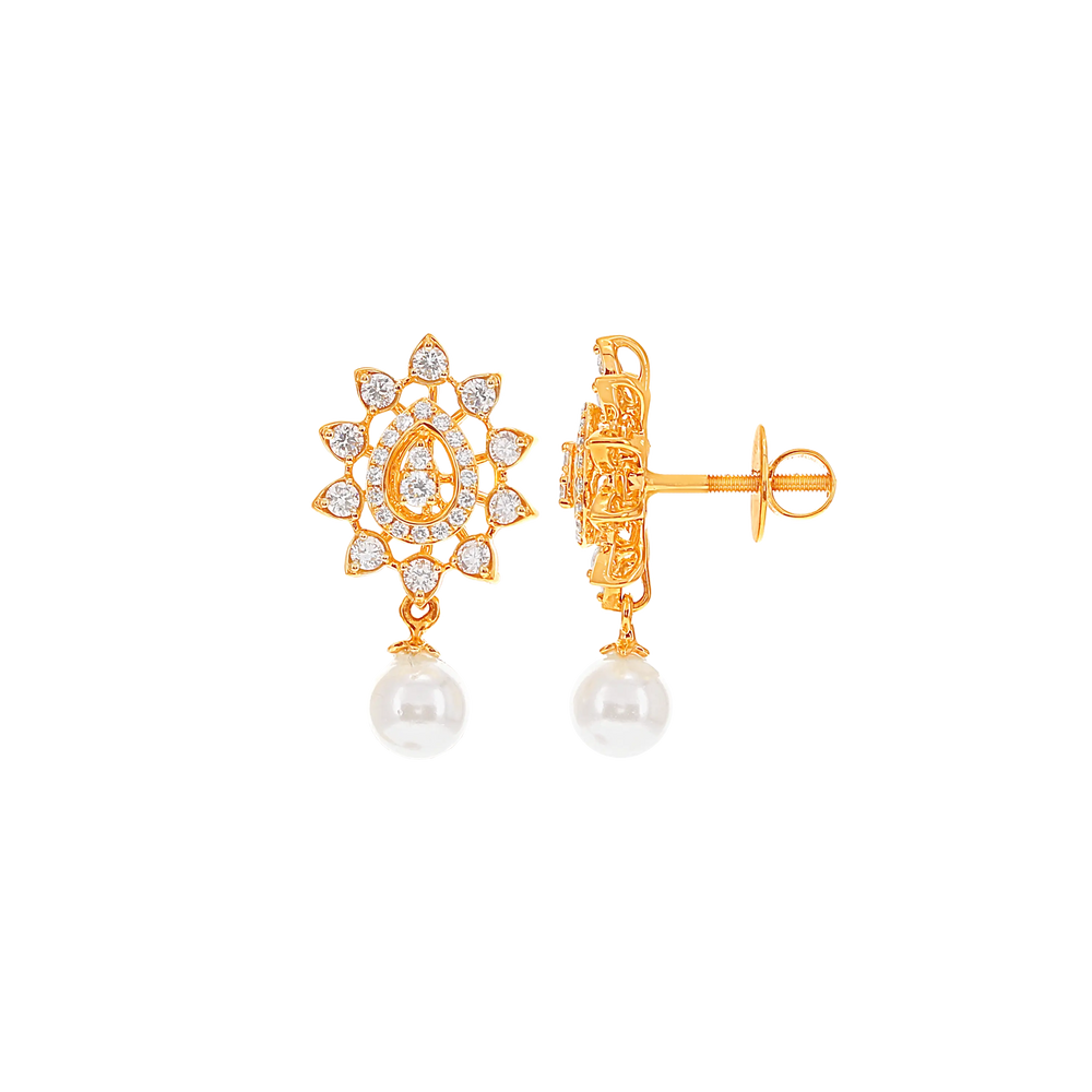 5.89Ct VVS/FG Diamond Necklace Set With Pearl in 18K Gold