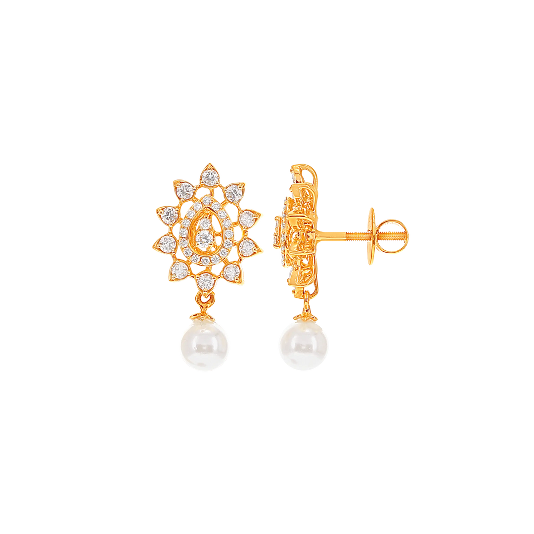 5.89Ct VVS/FG Diamond Necklace Set With Pearl in 18K Gold